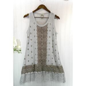 Vocal Rhinestone Lace Trim Sleeveless Tank Top - Medium